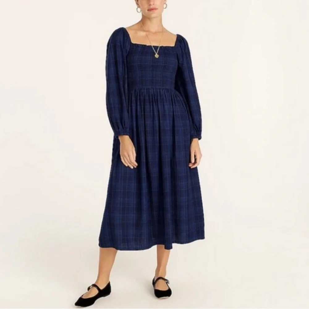j crew smocked midi dress Smocked Midi Dress In Midnight-blue Floral For Women